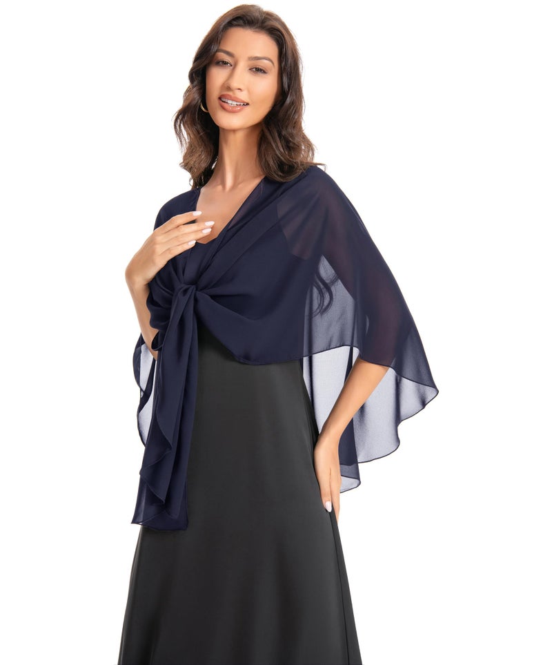 Hotshawl Womens Chiffon Shawls and Wraps, Wedding Party Shawl Scarf for Evening Dresses (Navy) - Image 3